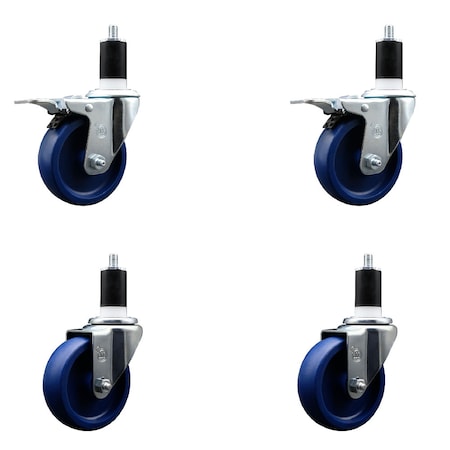 Service Caster 4'' SS Solid Poly Swivel 1-1/2'' Expanding Stem Caster Set 2 Total Lock Brakes, 4PK SCC-SSEXTTL20S414-SPUS-2-S-2-112